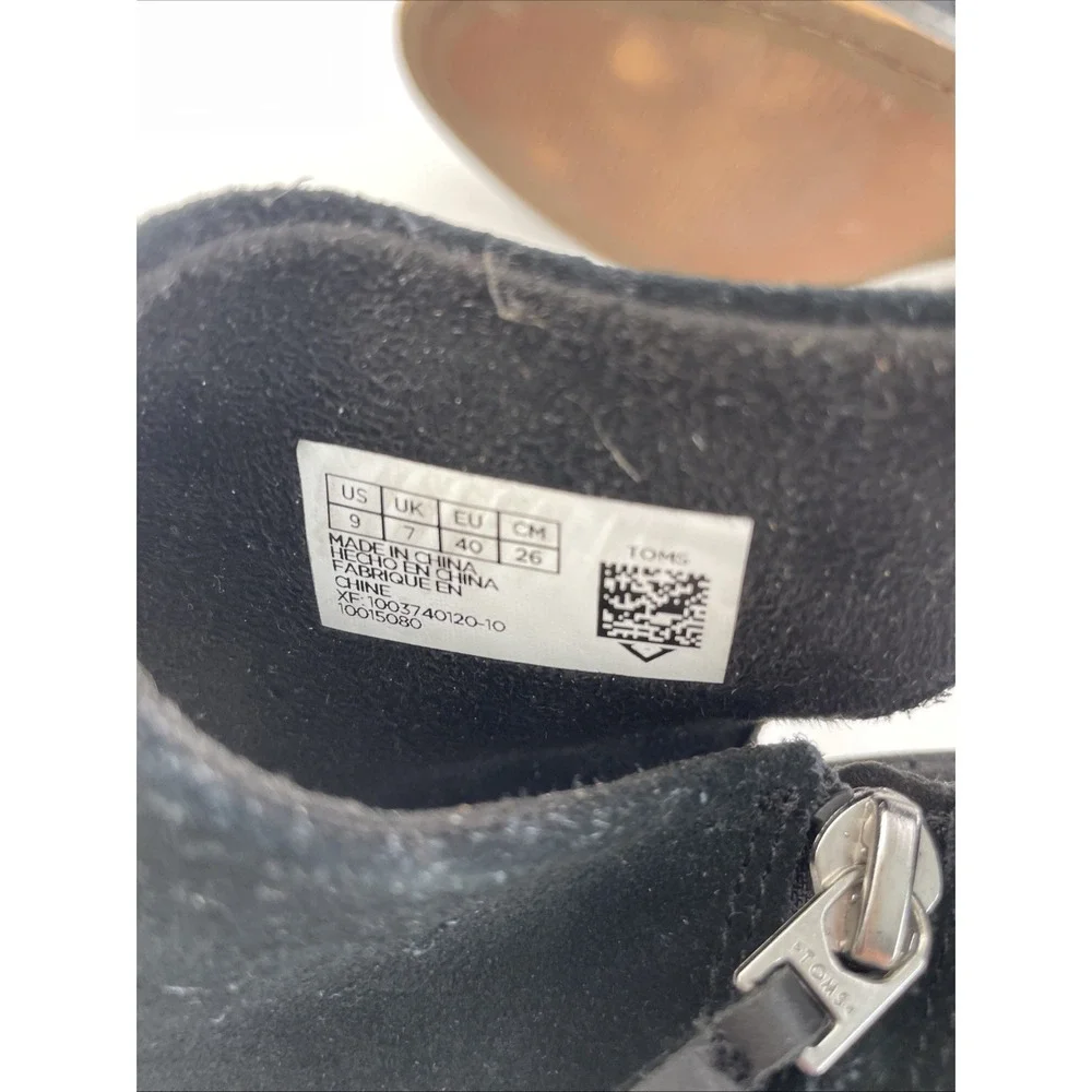 Toms Women's Sandals Size 9W Black Majorca‎ Block Ankle Leather Heels Leather